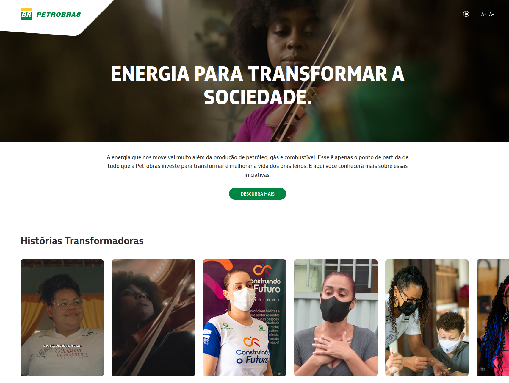Visualização do site Energia para Transformar a Sociedade Petrobras